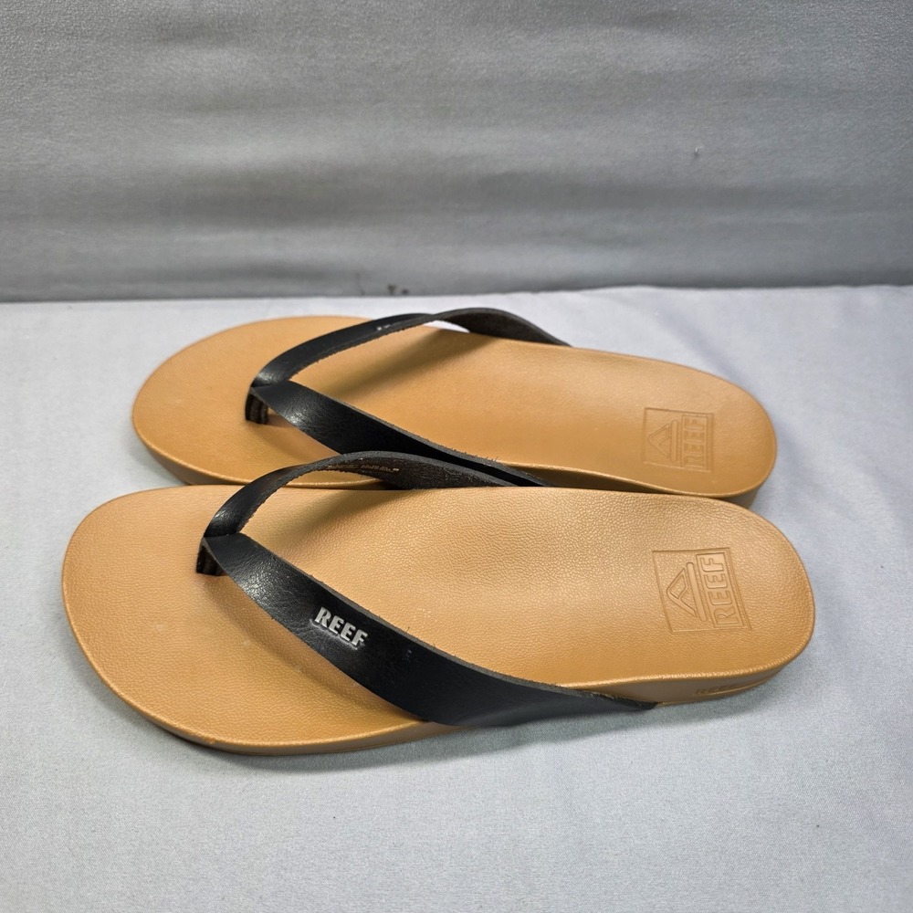 Reef Cushion Court Women's Size 5 Flip Flops Tan Black Thong Sandals EU 35 - Picture 2 of 9